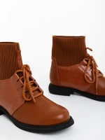 Дамски боти цвят камел от екологична кожа и текстилен материал Maraja