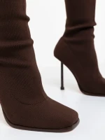 Дамски чизми с ток кафяви от текстилен материал Santera
