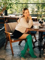 Дамски чизми с ток зелени от текстилен материал Santera