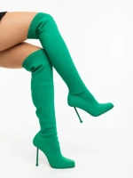 Дамски чизми с ток зелени от текстилен материал Santera