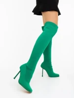 Дамски чизми с ток зелени от текстилен материал Santera