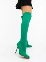 Дамски чизми с ток зелени от текстилен материал Santera