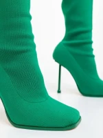 Дамски чизми с ток зелени от текстилен материал Santera