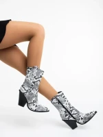 Дамски чизми черни с бяло от еко кожа Linnet