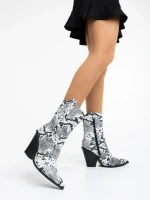 Дамски чизми черни с бяло от еко кожа Linnet