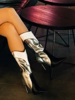 Дамски чизми сребристи от еко кожа Diamontina