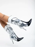 Дамски чизми сребристи от еко кожа Diamontina