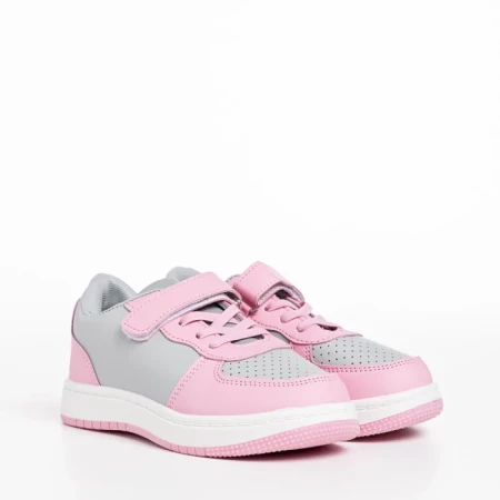 Детски спортни обувки  розови  cu сиви  от еко кожа  Ponty