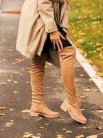 Дамски чизми бежови от текстилен материал Verria