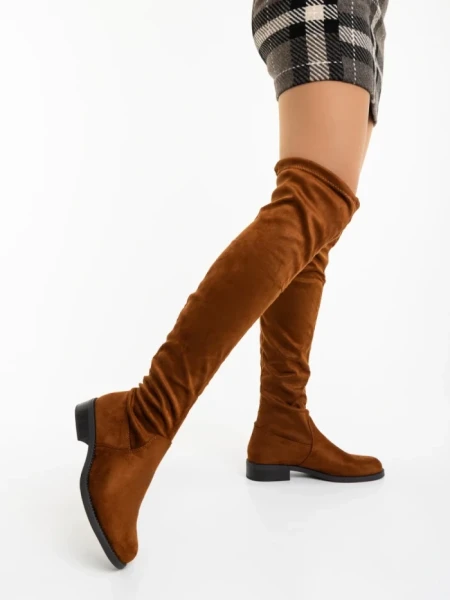 Дамски чизми камел от текстилен материал Verria