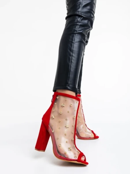 Дамски боти червени от еко кожа и текстилен материал Taria