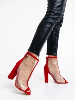 Дамски боти червени от еко кожа и текстилен материал Taria
