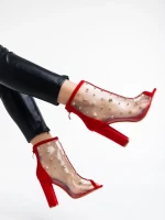 Дамски боти червени от еко кожа и текстилен материал Taria