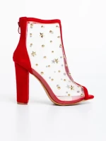 Дамски боти червени от еко кожа и текстилен материал Taria