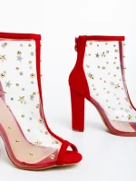 Дамски боти червени от еко кожа и текстилен материал Taria