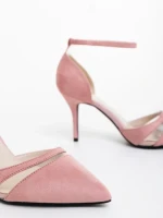 Дамски обувки с ток розови от текстилен материал Armara