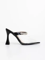 Дамско сабо черно от лачена екологична кожа и синтетичен материал Anubis