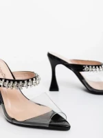 Дамско сабо черно от лачена екологична кожа и синтетичен материал Anubis