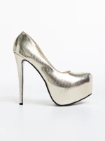 Дамски обувки златисти с ток от еко кожа лачена Evanthia