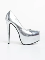 Дамски обувки сребристи с ток от еко кожа лачена Evanthia