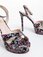 Дамски сандали червени с черно от текстилнен материал Teyona