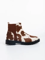 Дамски боти кафяви с бяло от текстилен материал Warda