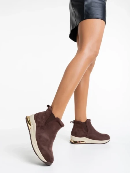 Дамски боти кафяви от текстилен материал Lyuba