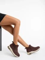 Дамски боти кафяви от текстилен материал Lyuba