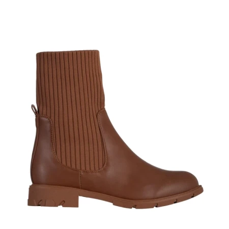 Дамски боти  кафяви  от еко кожа и текстилен материал  Camryn