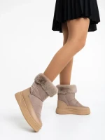 Дамски чизми каки от еко кожа и текстилен материал Janicia