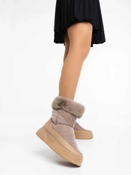 Дамски чизми каки от еко кожа и текстилен материал Janicia