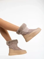 Дамски чизми каки от еко кожа и текстилен материал Janicia