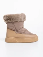 Дамски чизми каки от еко кожа и текстилен материал Janicia