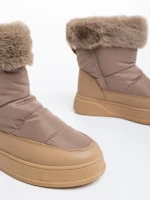 Дамски чизми каки от еко кожа и текстилен материал Janicia