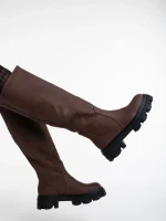 Дамски чизми тъмно кафяви  от еко кожа  Mukta