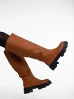 Дамски чизми светло кафяви  от еко кожа  Mukta