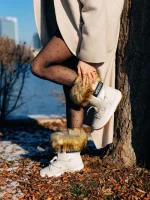 Дамски чизми бежови от еко кожа и текстилен материал Delyth