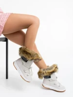 Дамски чизми бежови от еко кожа и текстилен материал Delyth