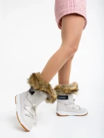 Дамски чизми бежови от еко кожа и текстилен материал Delyth