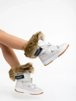 Дамски чизми бежови от еко кожа и текстилен материал Delyth