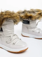 Дамски чизми бежови от еко кожа и текстилен материал Delyth