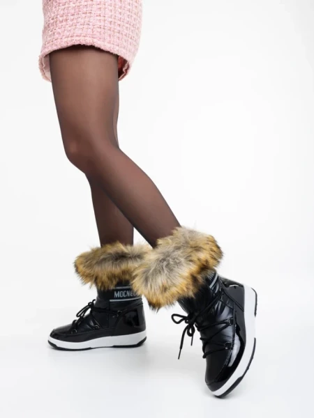 Дамски чизми черни от еко кожа и текстилен материал Delyth