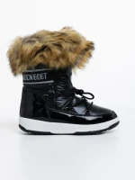 Дамски чизми черни от еко кожа и текстилен материал Delyth