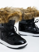 Дамски чизми черни от еко кожа и текстилен материал Delyth