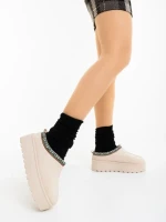 Дамски чехли светло бежови от текстилен материал Valtera