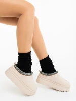 Дамски чехли светло бежови от текстилен материал Valtera