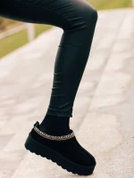 Дамски чехли черни от текстилен материал Valtera