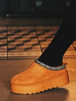 Дамски чехли цвят камел от текстилен материал Valtera