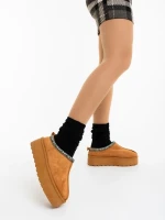 Дамски чехли цвят камел от текстилен материал Valtera