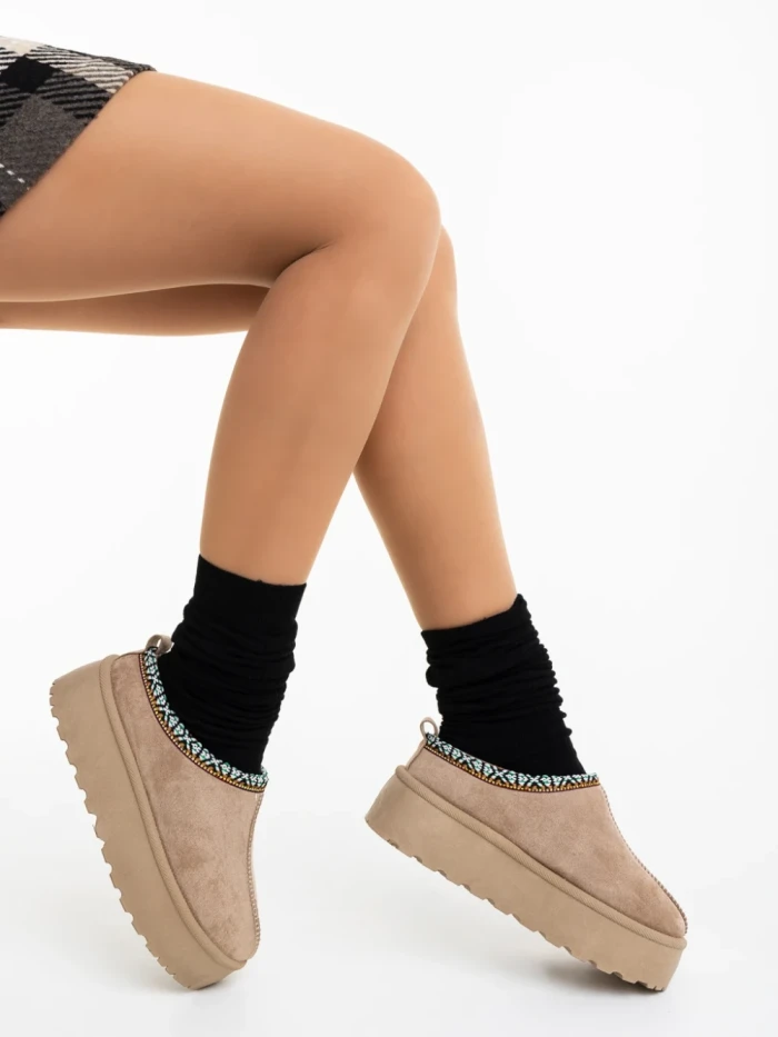 Дамски чехли тъмнобежови от текстилен материал Valtera